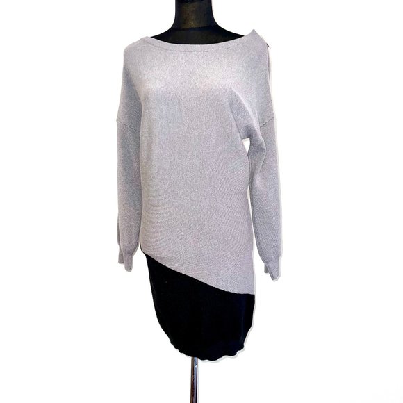 NWT Gray & Black Long Sleeve Sweater Dress Tunic with Zipper Accent - Picture 3 of 10